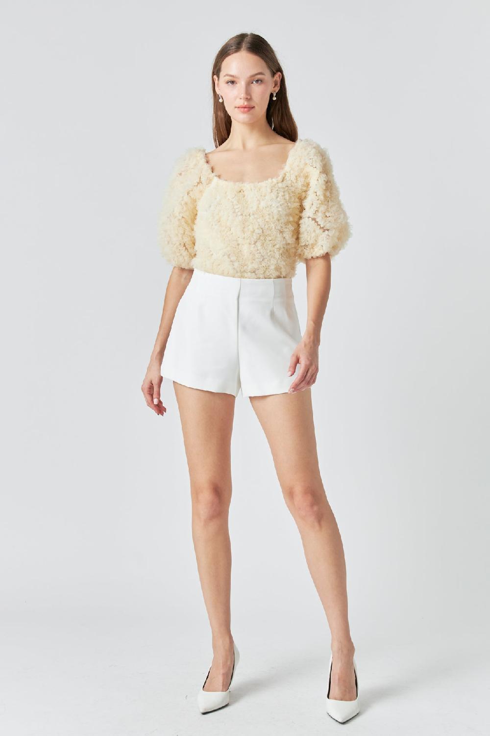 endless rose Mesh Fabric Floral Shape Top IVORY