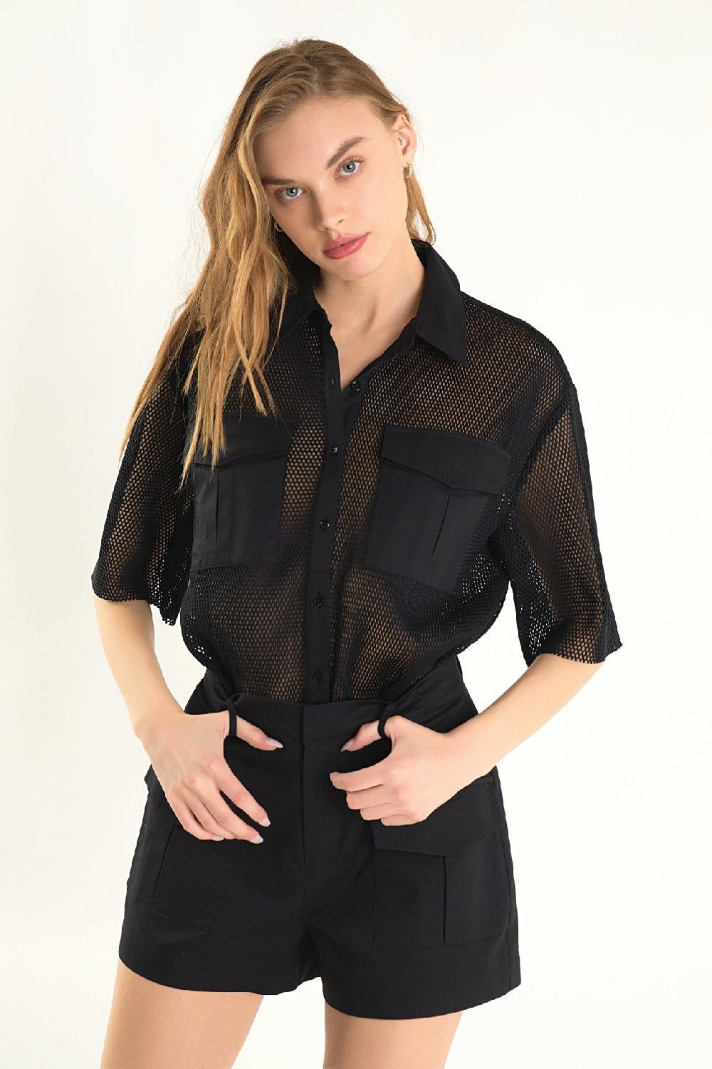 endless rose Mesh Net Top with Pockets BLACK