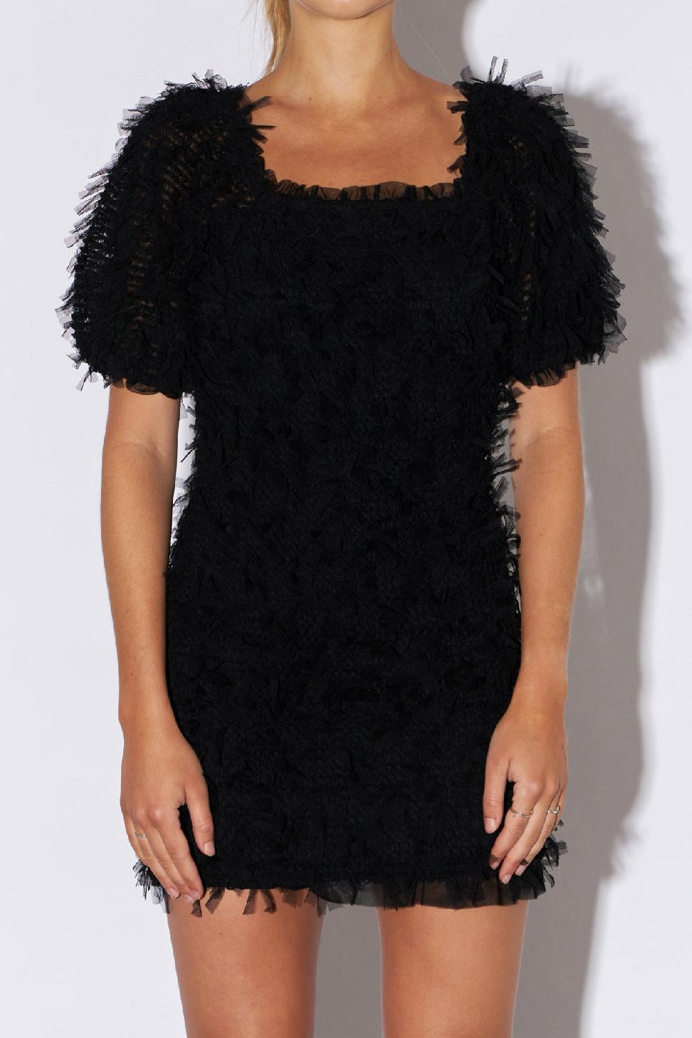 Endless Rose Mesh Trimmed Fitted Mini Dress BLACK