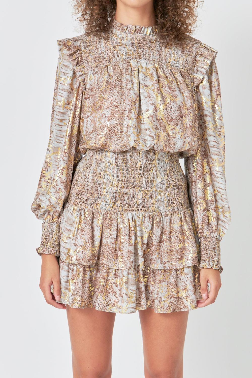 Endless Rose Metallic Animal Print Mini Dress GOLD