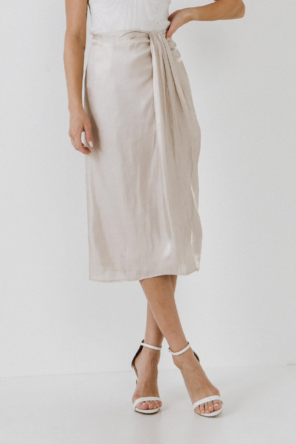 Endless Rose Metallic Effect Midi Skirt BEIGE