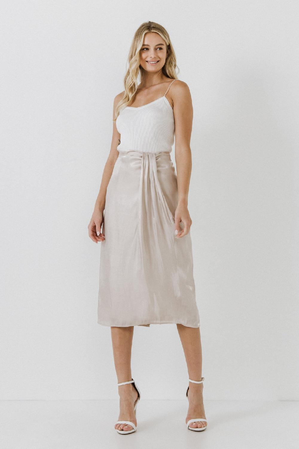 endless rose Metallic Effect Midi Skirt BEIGE