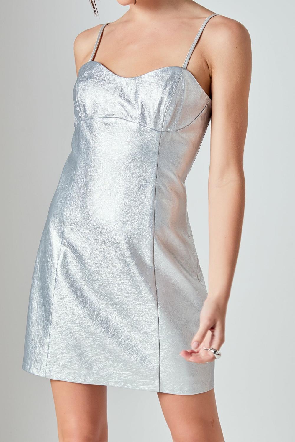 Endless Rose Metallic Pu Mini Dress SILVER