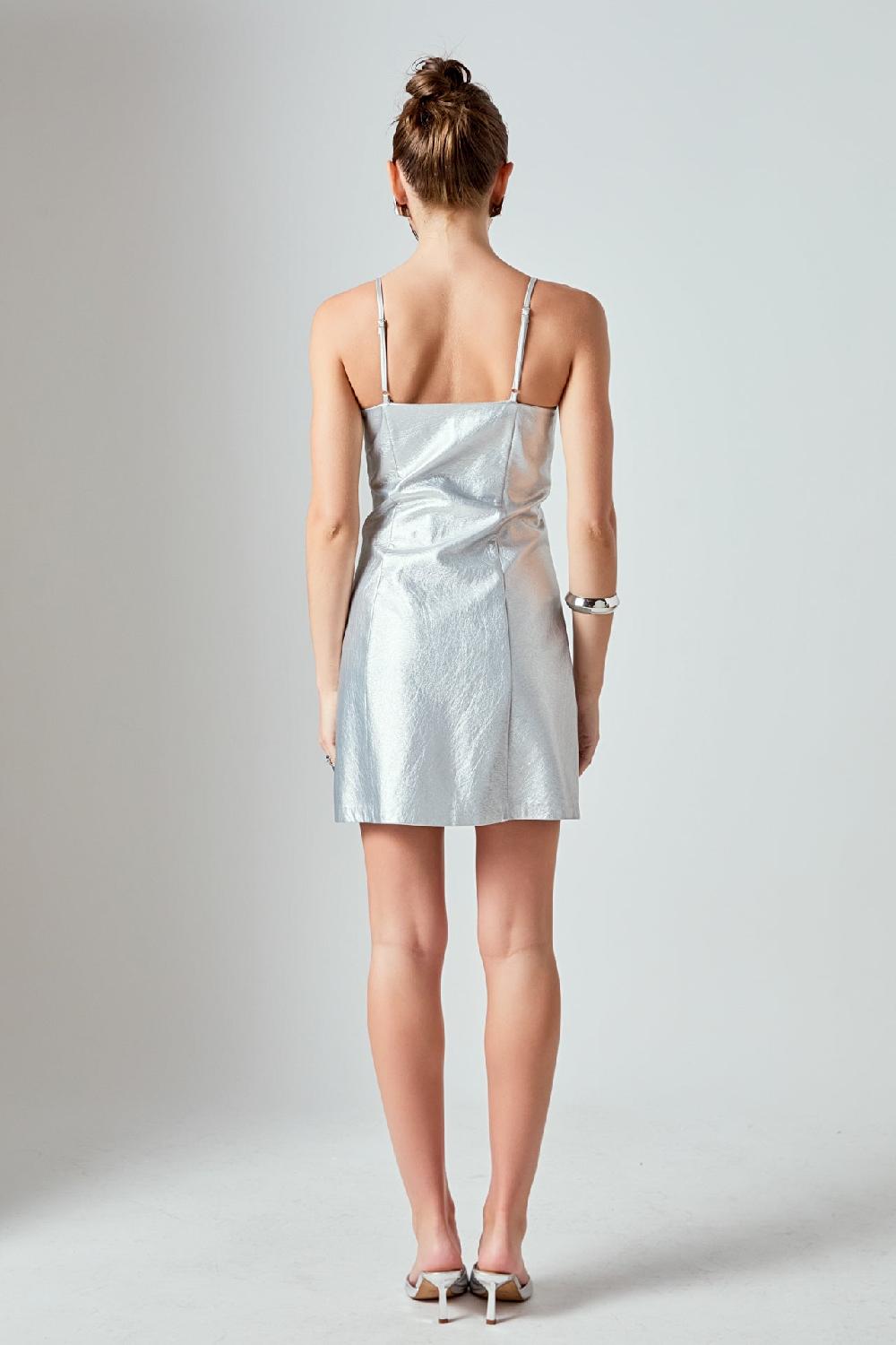 Endless Rose Metallic Pu Mini Dress SILVER