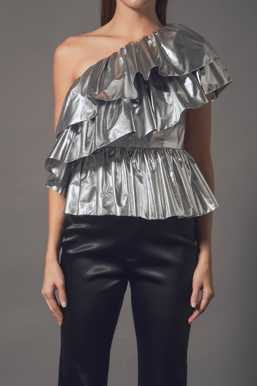 Endless Rose Metallic Tiered Top SILVER