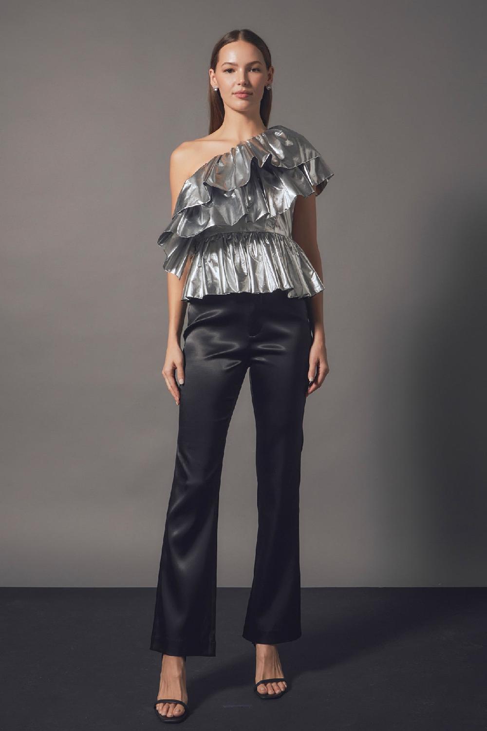 Endless Rose Metallic Tiered Top SILVER