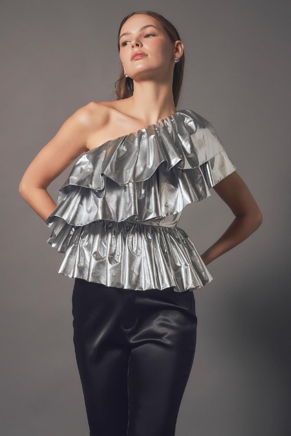 endless rose Metallic Tiered Top SILVER
