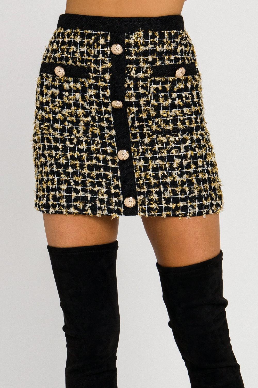 Endless Rose Metallic Tweed Mini Skirt GOLD