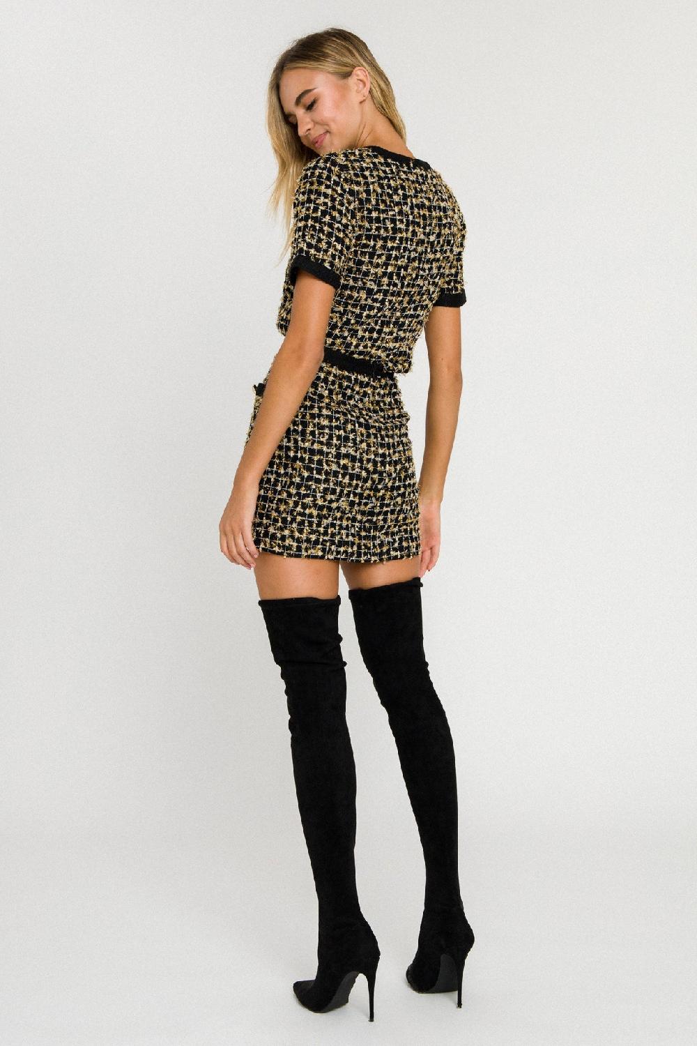 Endless Rose Metallic Tweed Mini Skirt GOLD