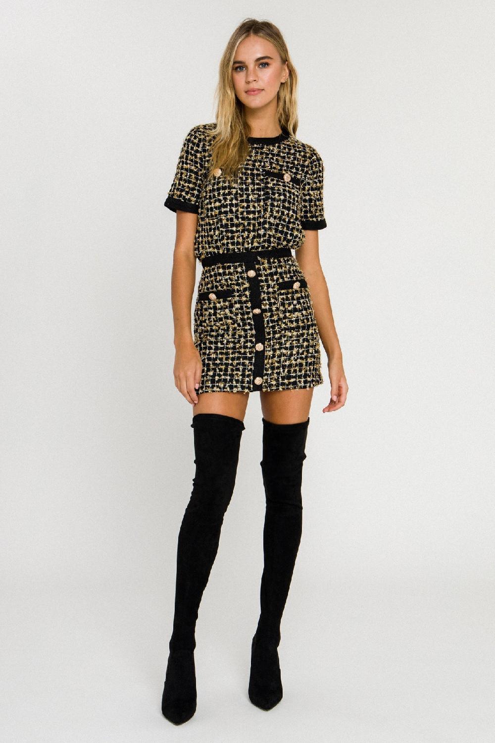 endless rose Metallic Tweed Mini Skirt GOLD