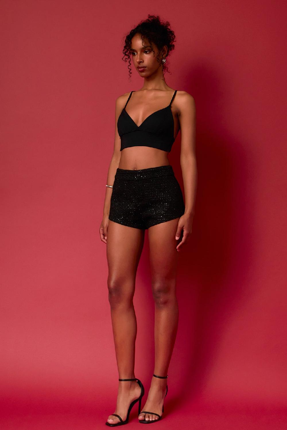 Endless Rose Micro Tweed Shorts BLACK