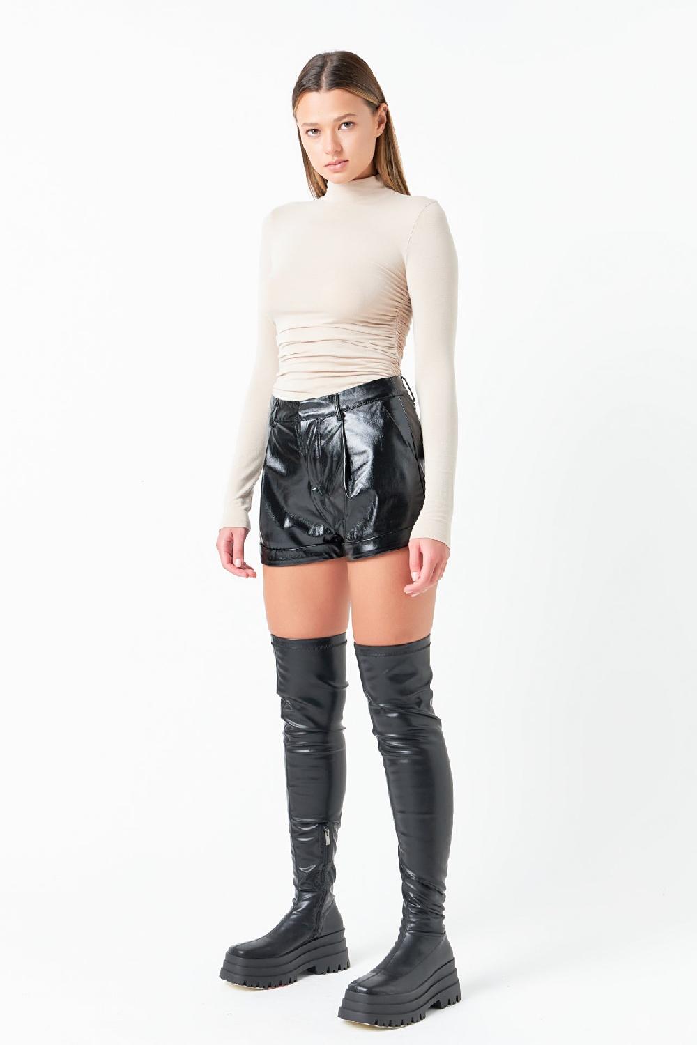 Endless Rose Mid-Waisted Faux Leather Shorts BLACK