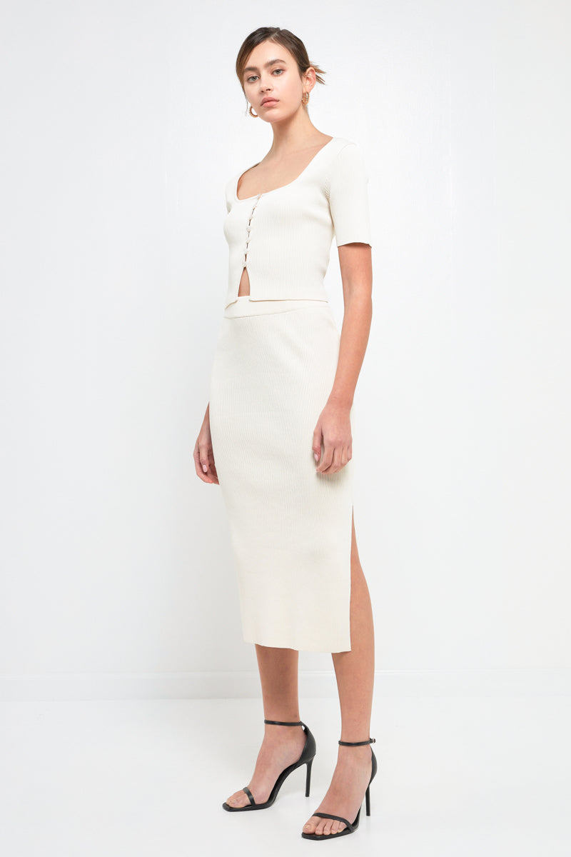 Endless Rose Midi Knit Skirt With Side Slit IVORY