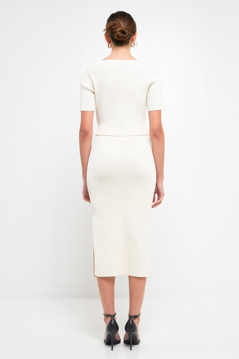 Endless Rose Midi Knit Skirt With Side Slit IVORY