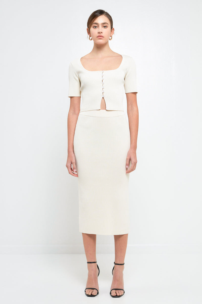 endless rose Midi Knit Skirt with Side Slit IVORY