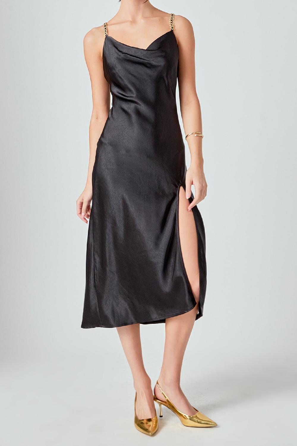 Endless Rose Midi Satin Slip Dress BLACK