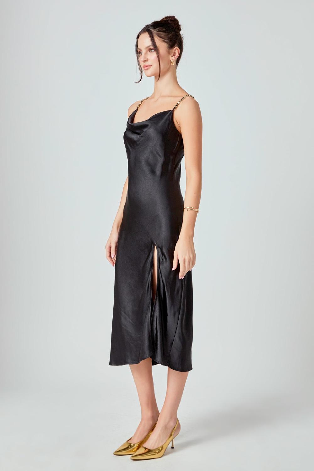 Endless Rose Midi Satin Slip Dress BLACK