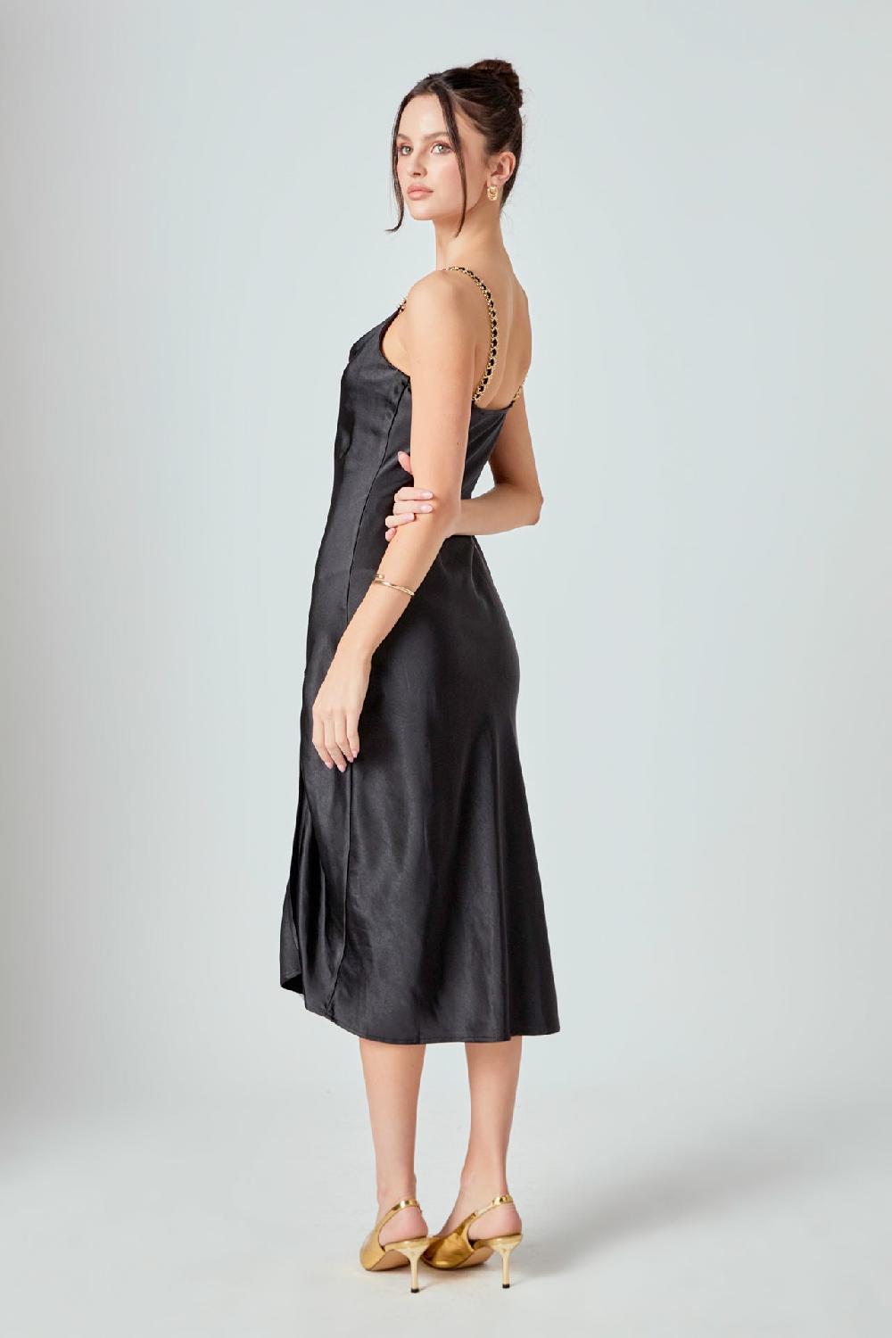 Endless Rose Midi Satin Slip Dress BLACK