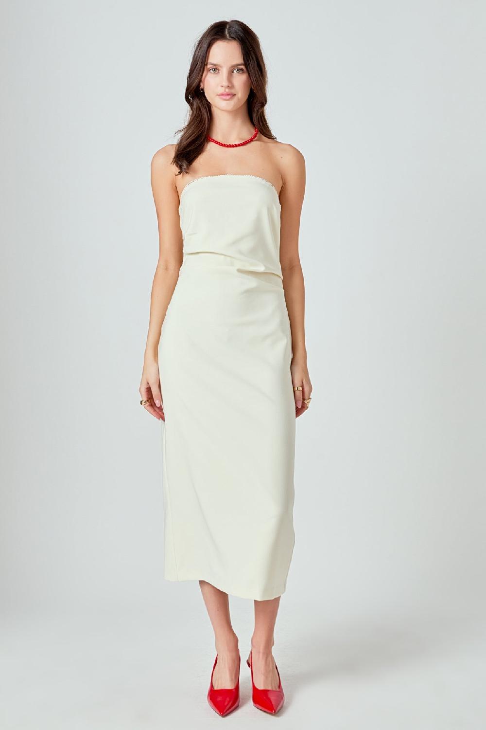 Endless Rose Mina Strapless Midi Dress CREAM