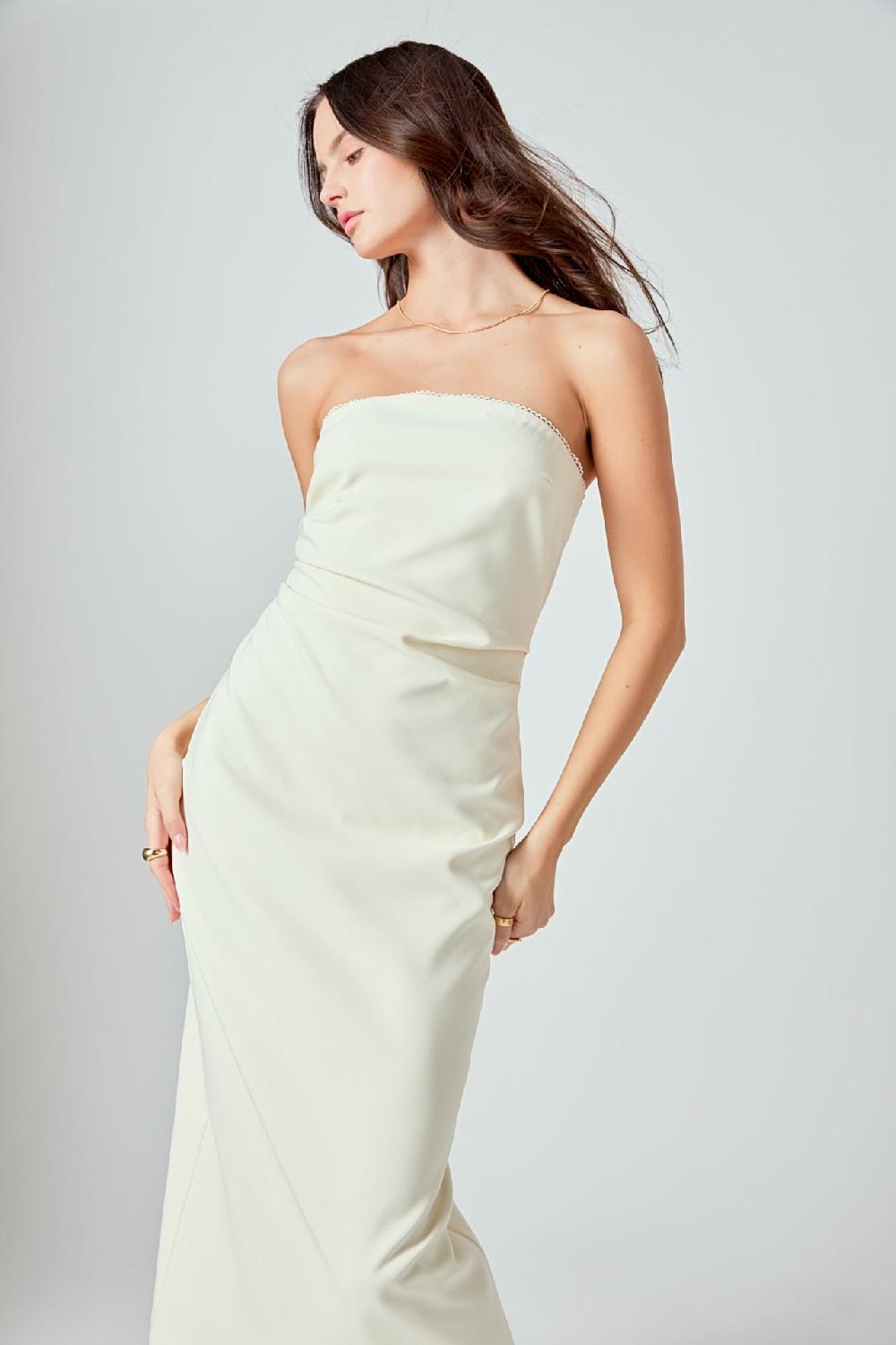 endless rose Mina Strapless Midi Dress CREAM