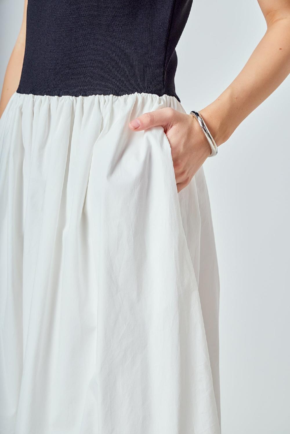 Endless Rose Mix Media Knit Midi Dress BLACK/IVORY