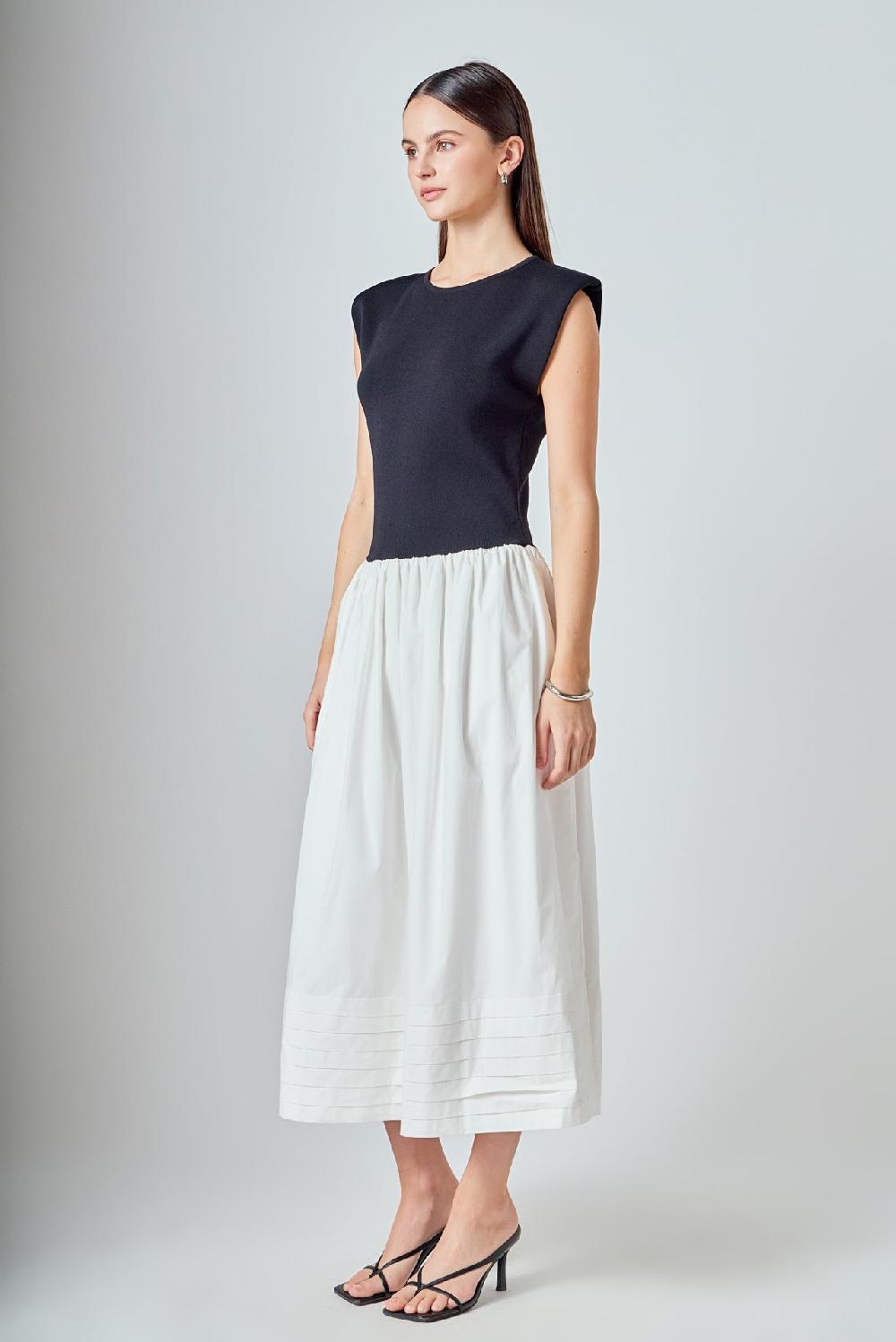 Endless Rose Mix Media Knit Midi Dress BLACK/IVORY