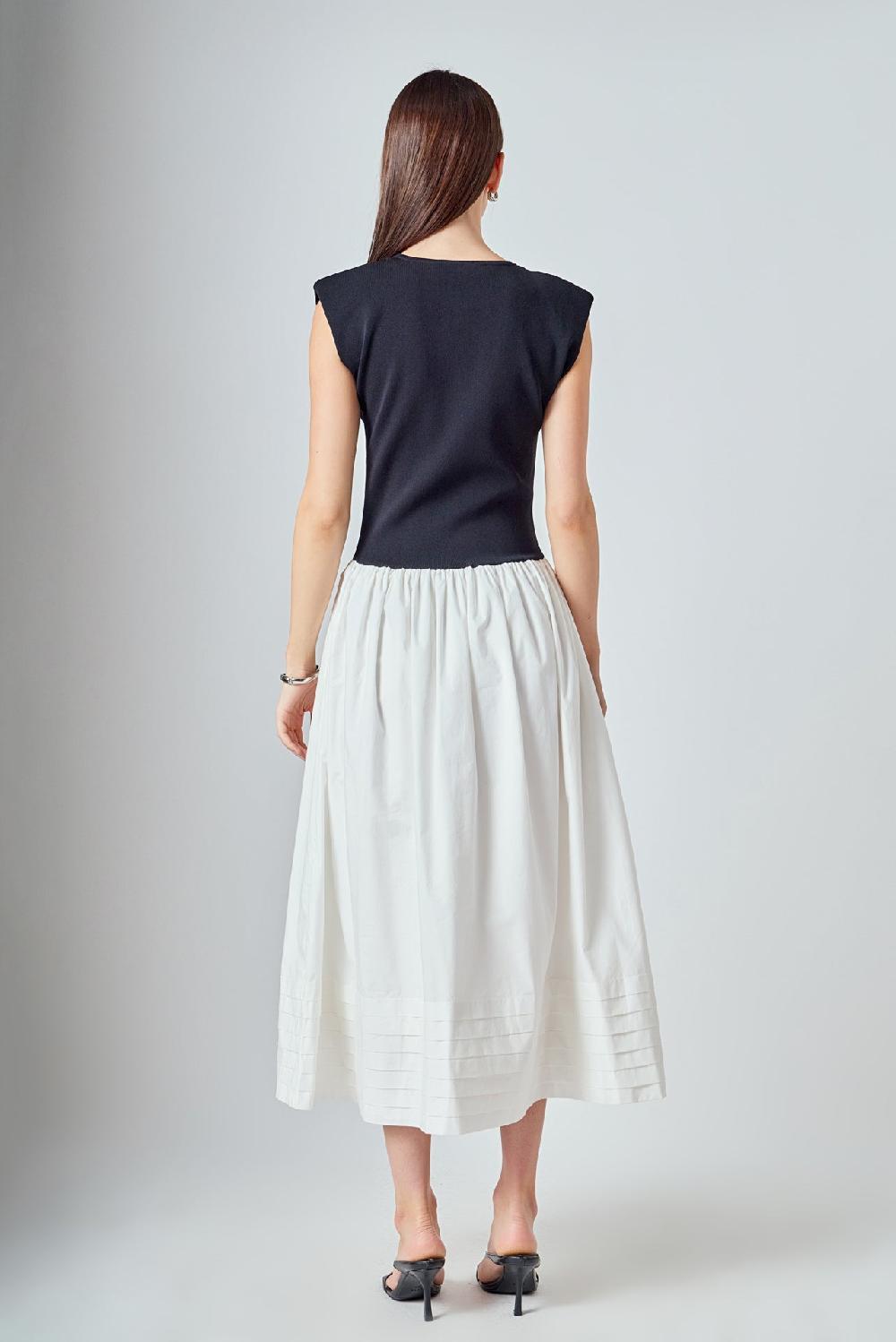 Endless Rose Mix Media Knit Midi Dress BLACK/IVORY