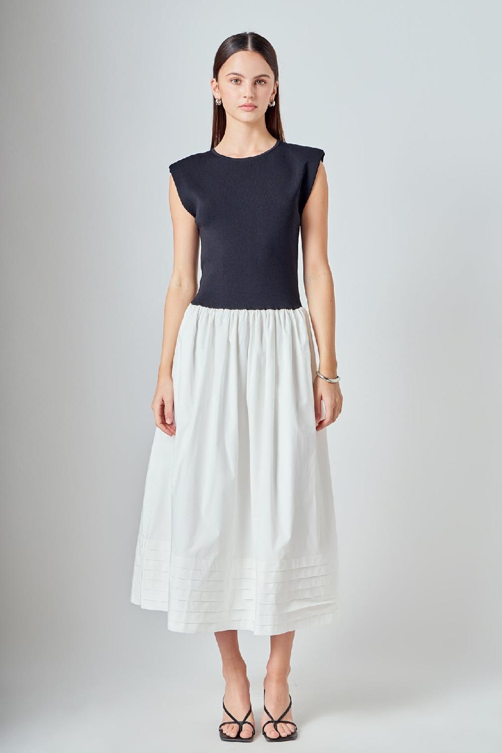 endless rose Mix Media Knit Midi Dress BLACK/IVORY