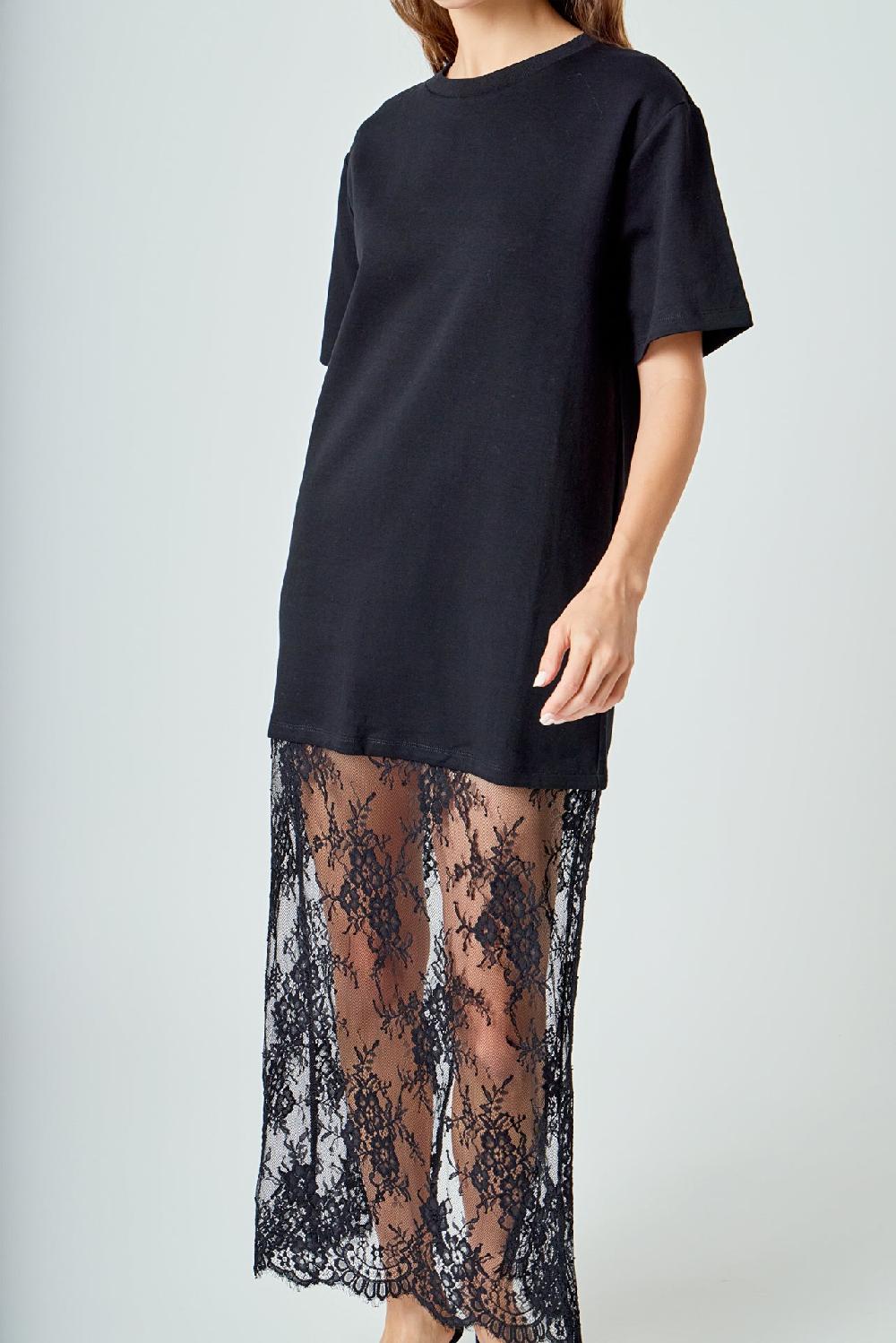 Endless Rose Mix Media T-shirt Lace Dress BLACK