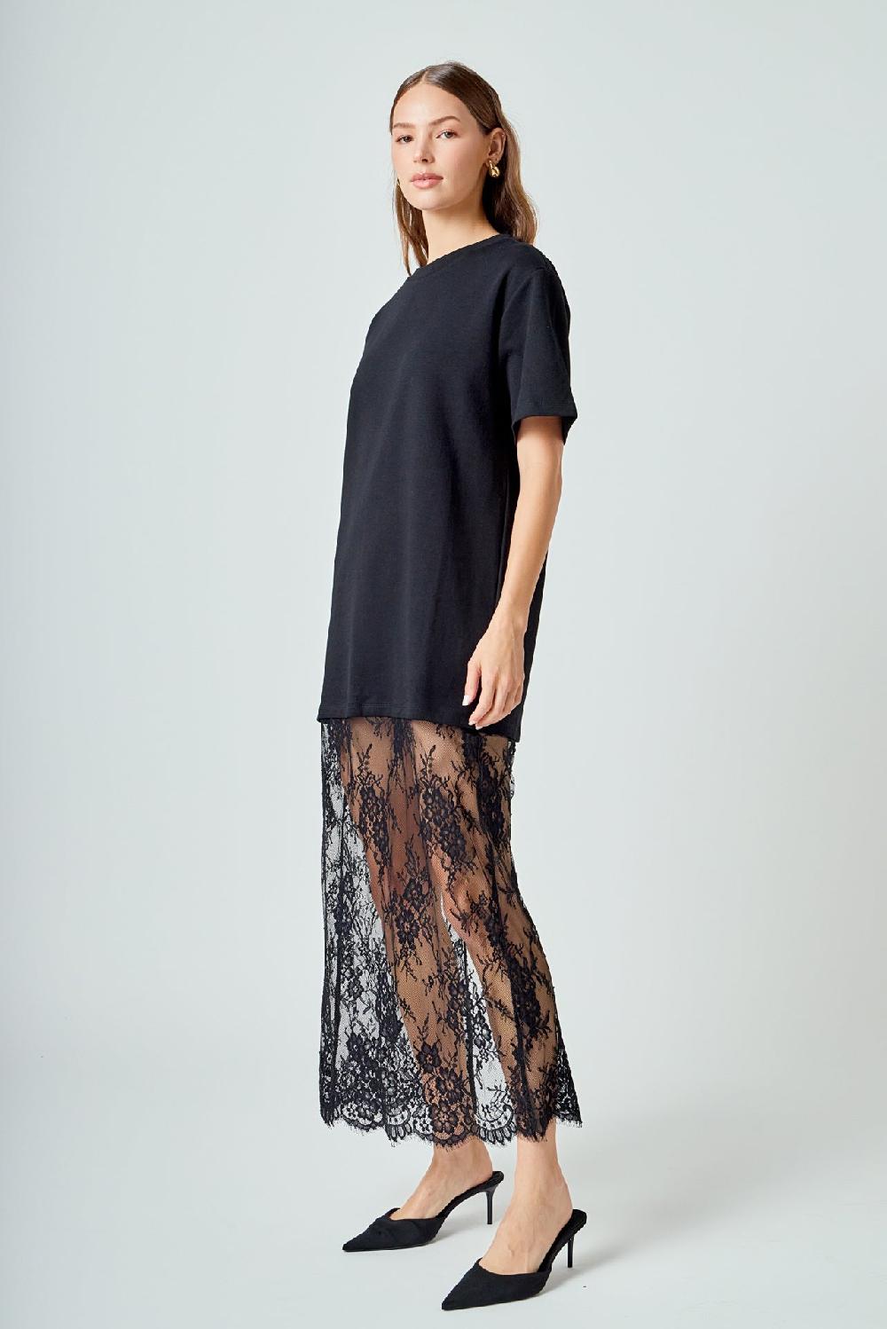 Endless Rose Mix Media T-shirt Lace Dress BLACK