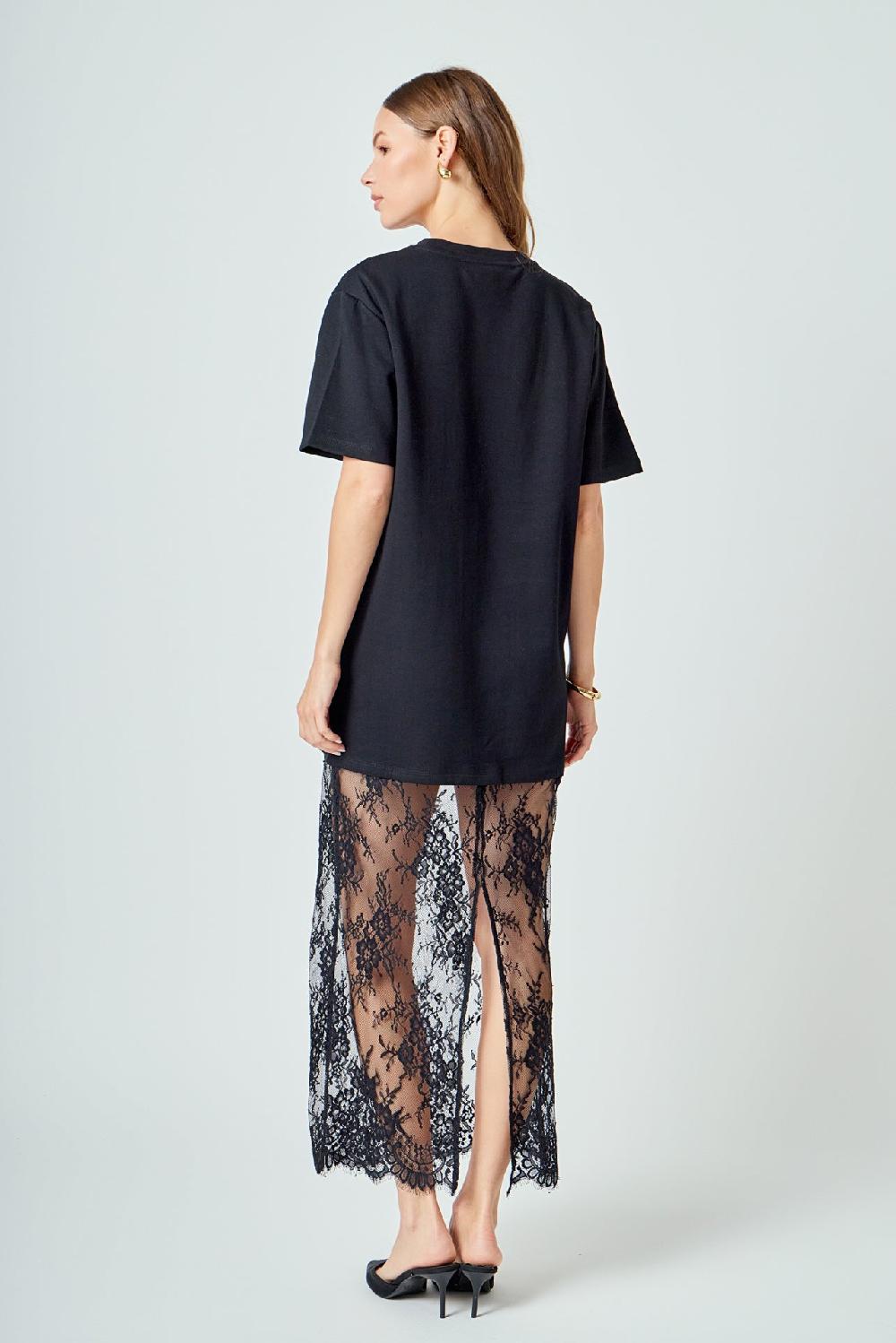 Endless Rose Mix Media T-shirt Lace Dress BLACK