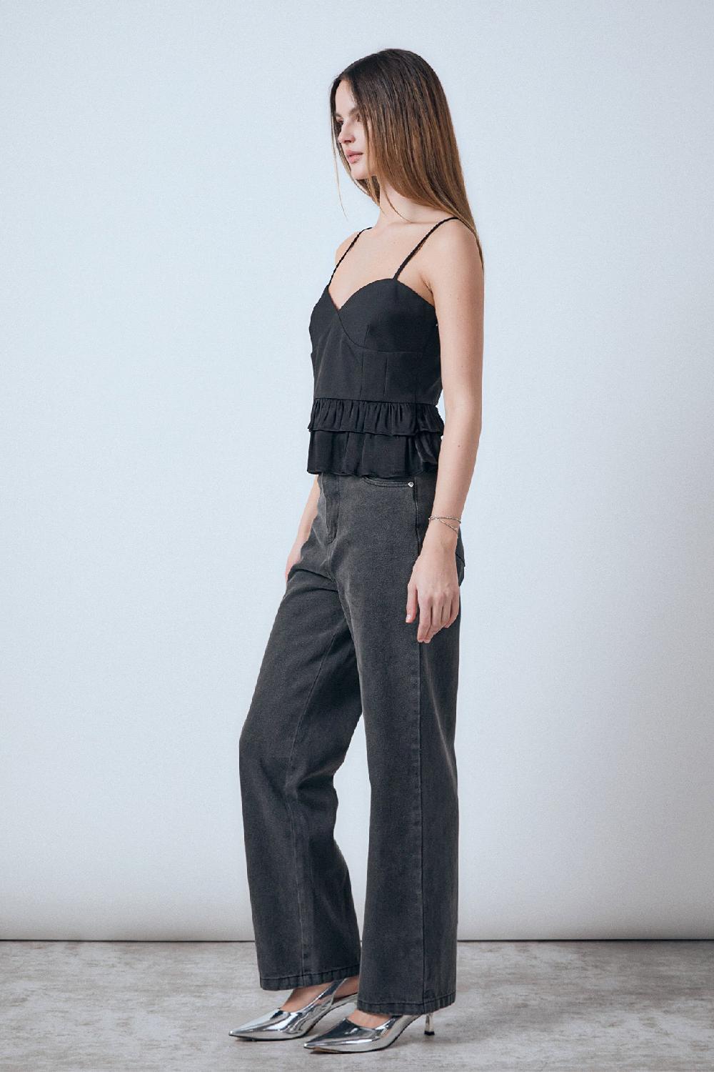 Endless Rose Mixed Media Layered Top BLACK