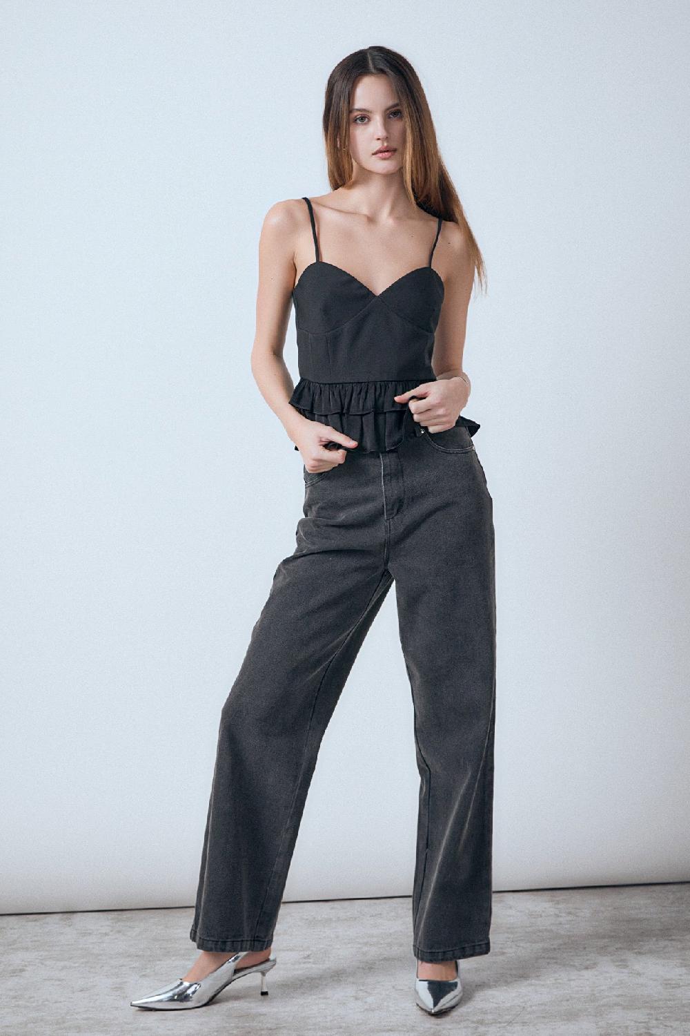 endless rose Mixed Media Layered Top BLACK