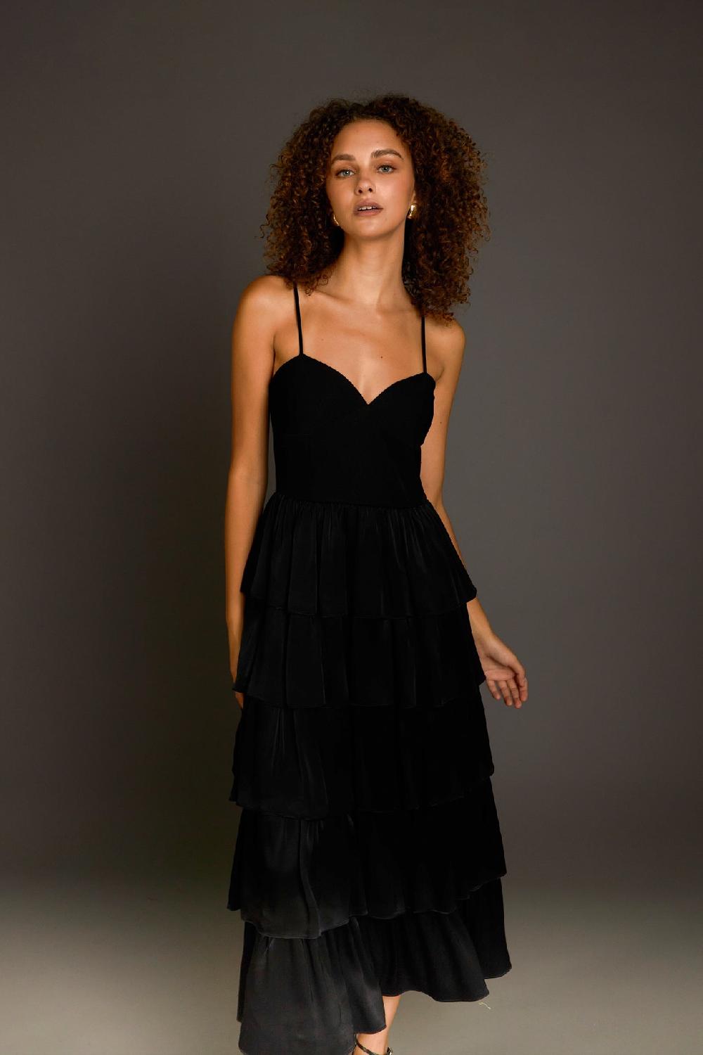 endless rose Mixed Media Maxi Dress BLACK