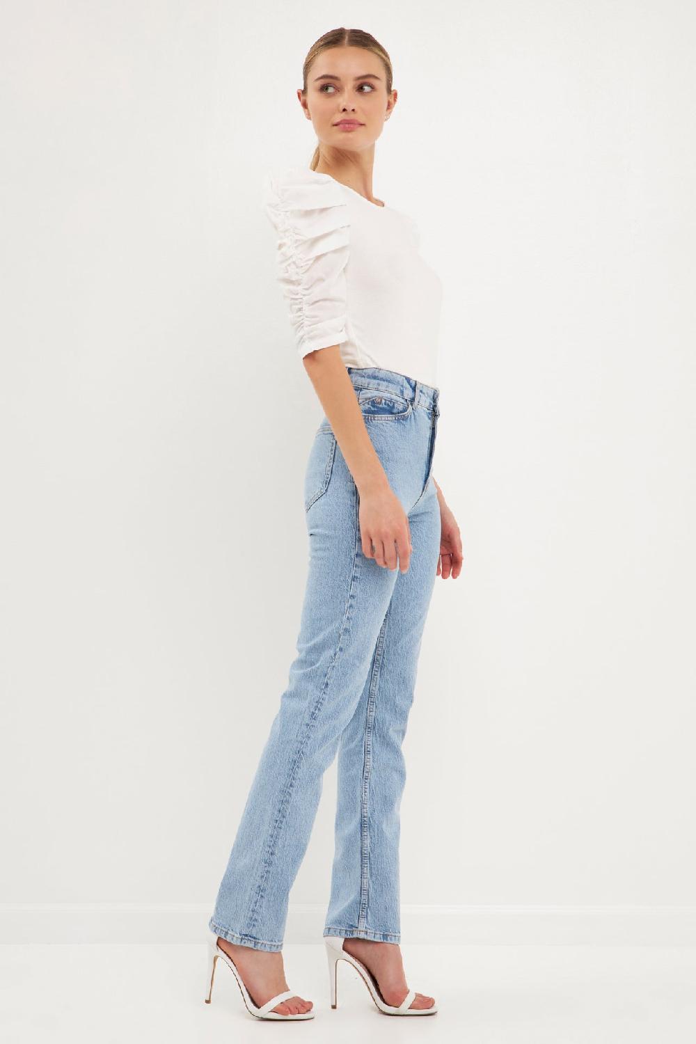 Endless Rose Mixed Media Puff Sleeve Top BLACK