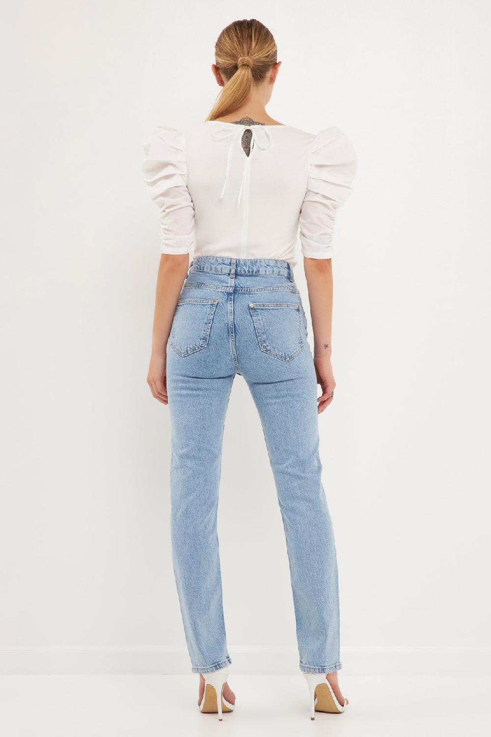 Endless Rose Mixed Media Puff Sleeve Top BLACK