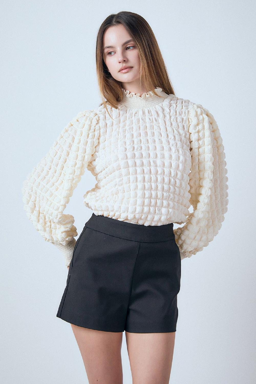 Endless Rose Mock Neck Long-Sleeve Blouse IVORY