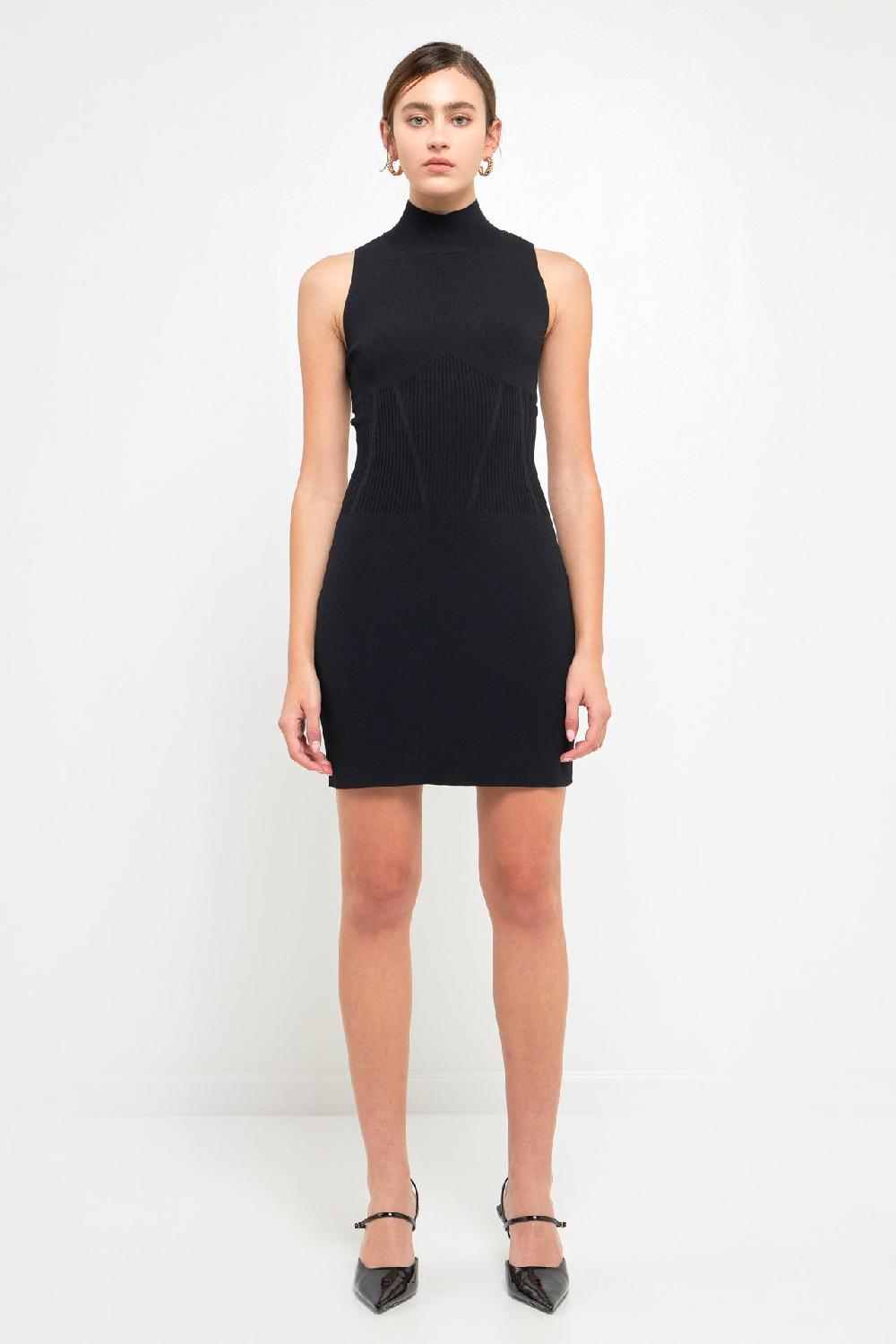 endless rose Mock Neck Sweater Dress BLACK
