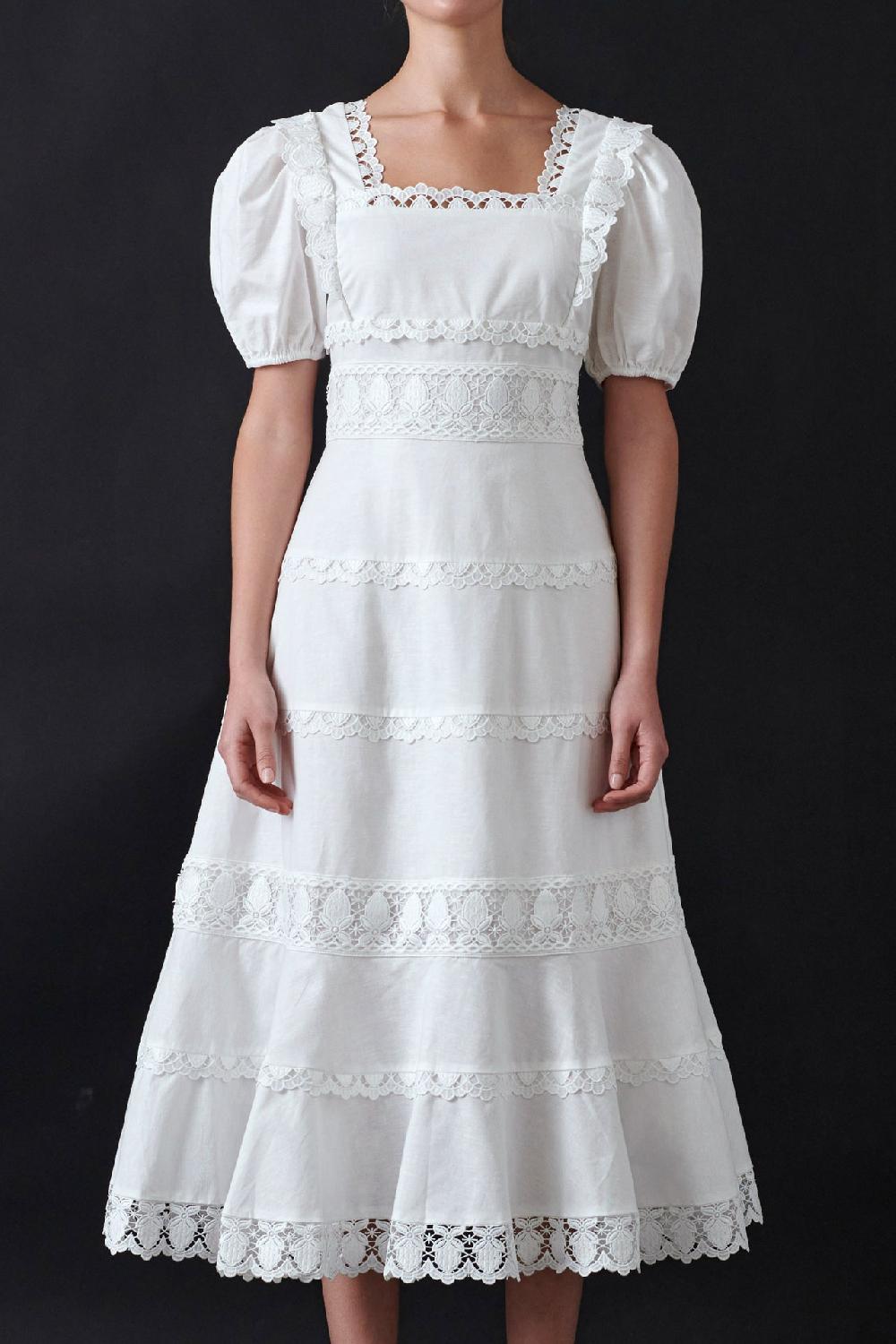 Endless Rose Multi Lace Linen Maxi Dress WHITE