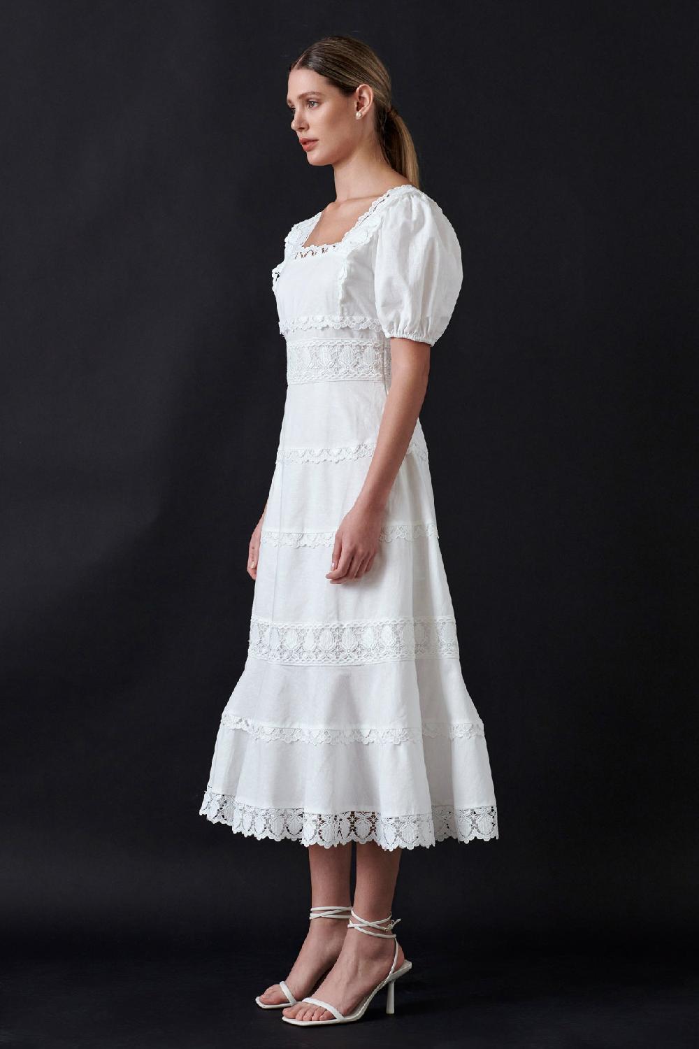 Endless Rose Multi Lace Linen Maxi Dress WHITE