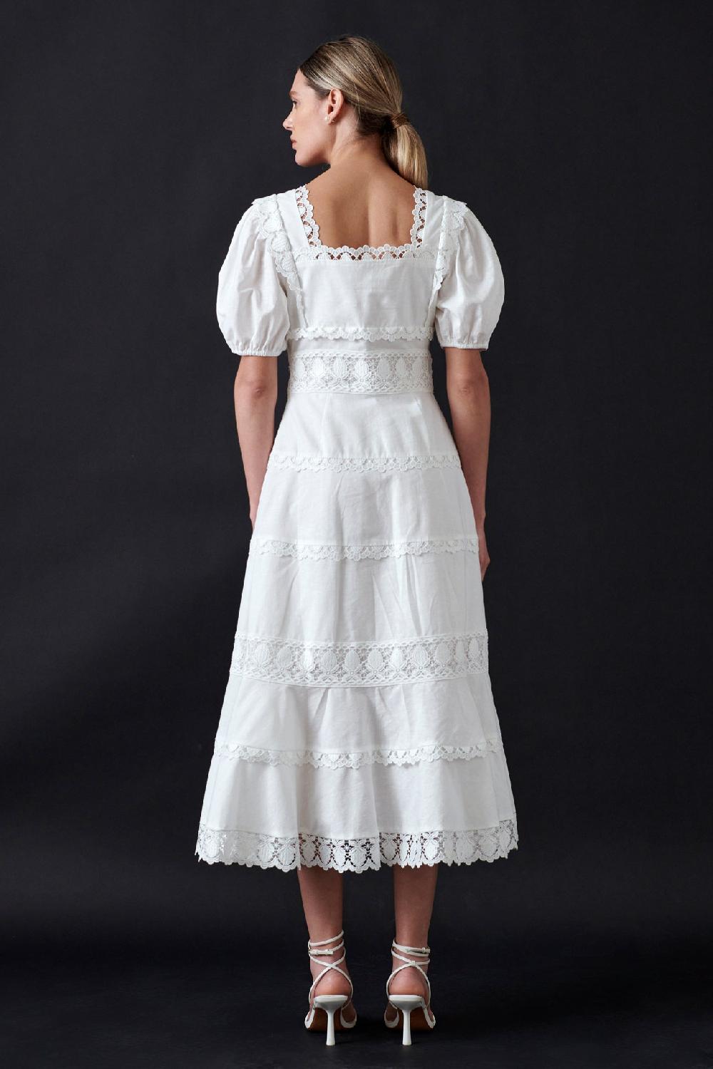 Endless Rose Multi Lace Linen Maxi Dress WHITE
