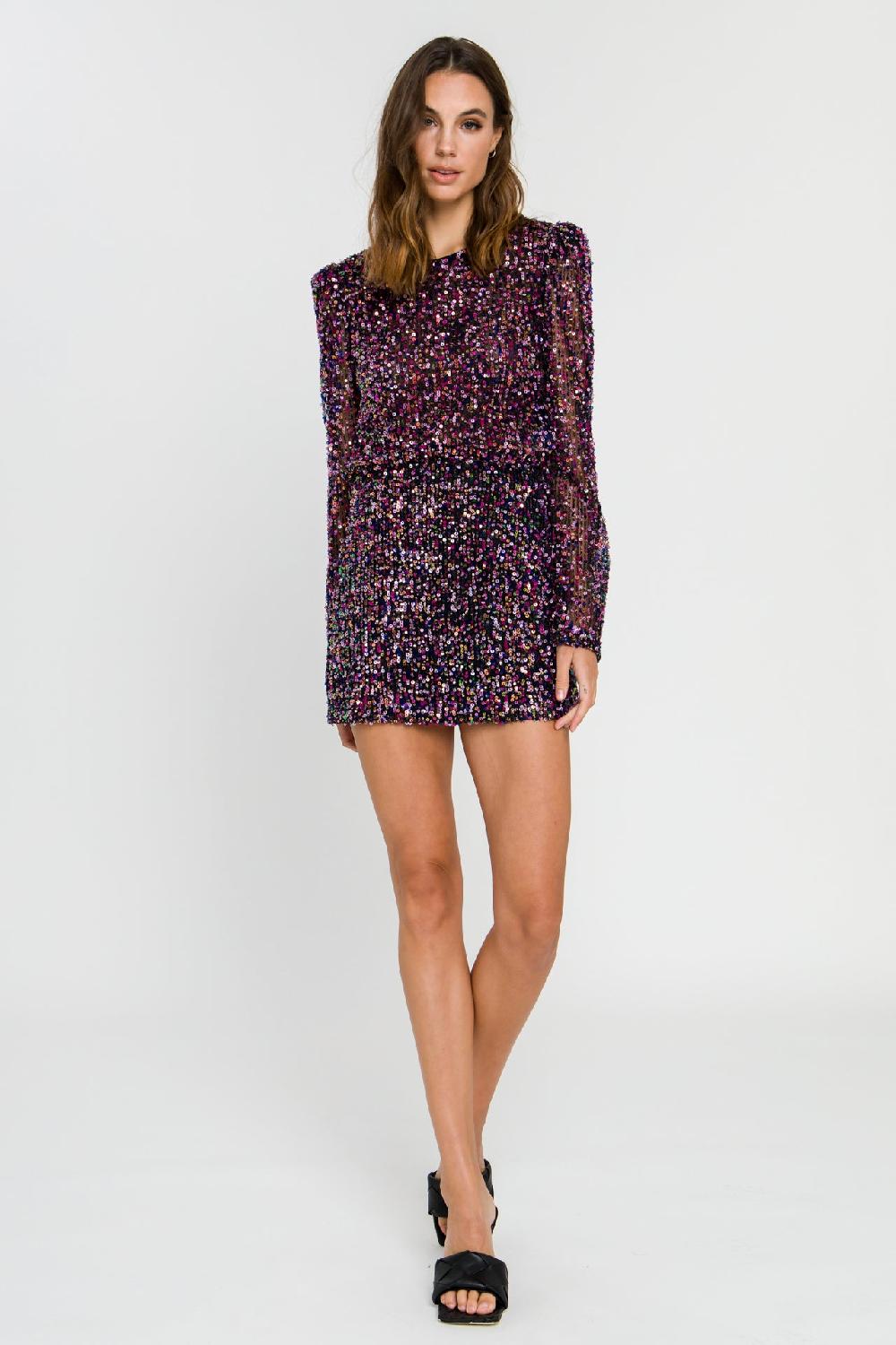 endless rose Multi Sequin Mini Skirt PURPLE