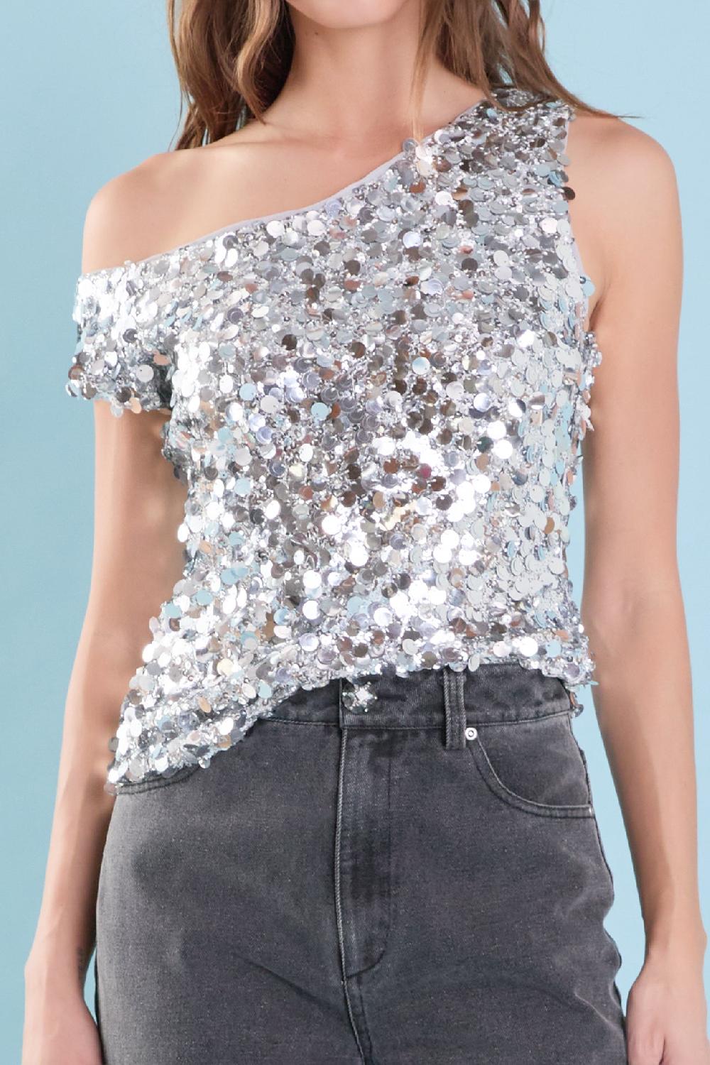 Endless Rose Multi Sequins Sleeveless Top SILVER