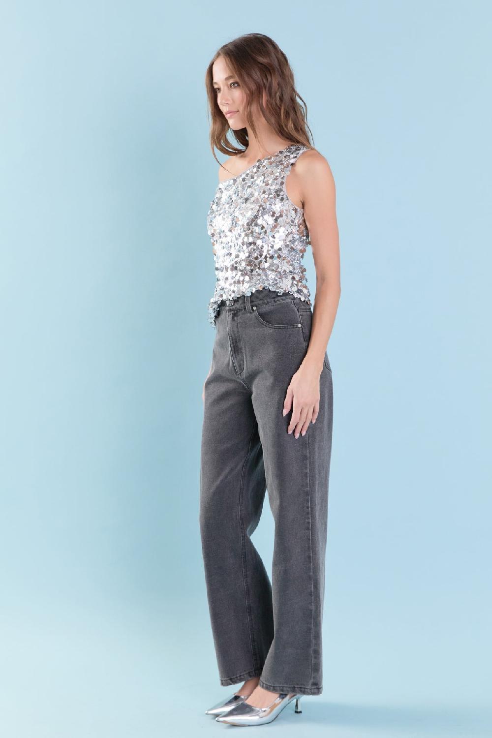 Endless Rose Multi Sequins Sleeveless Top SILVER