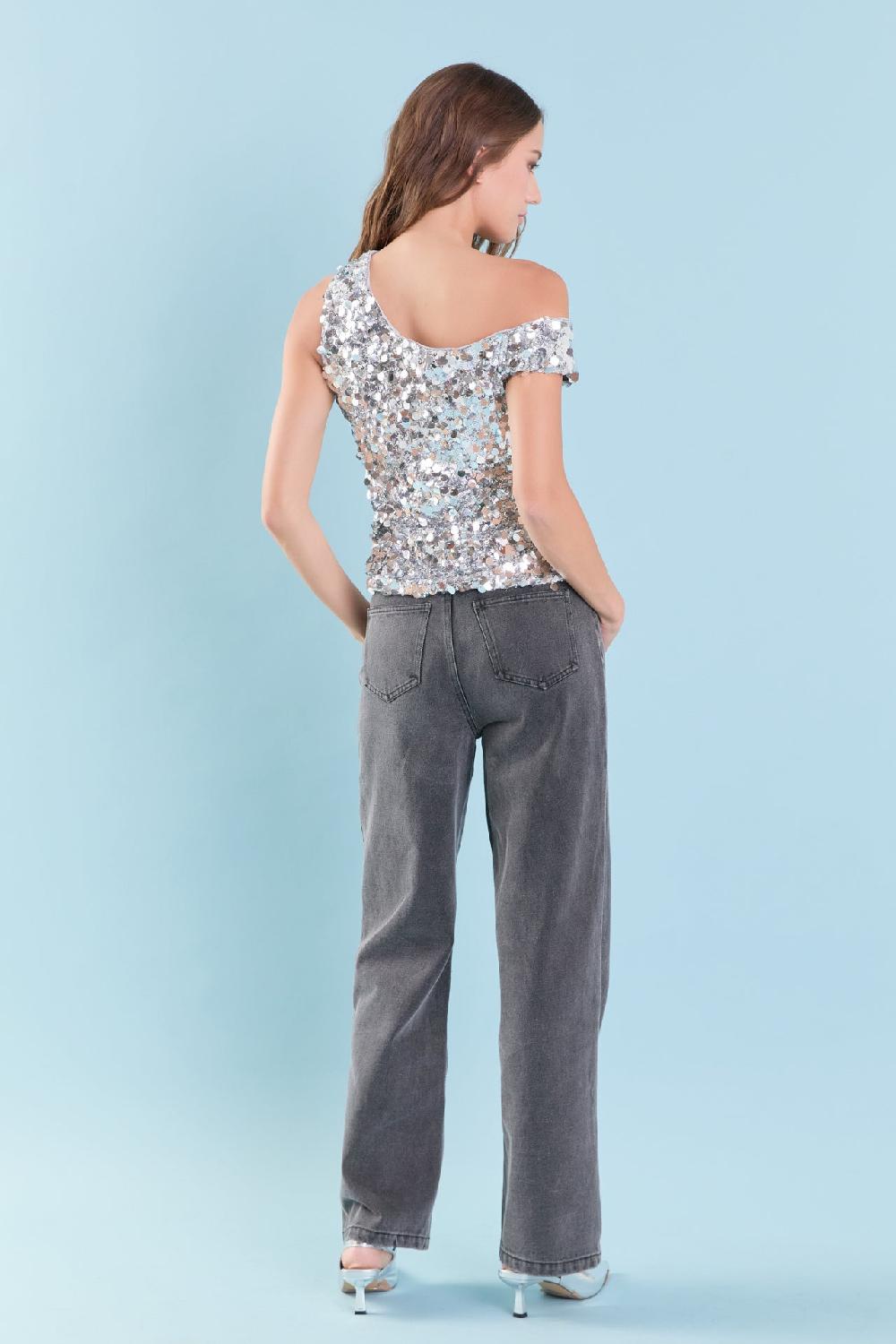 Endless Rose Multi Sequins Sleeveless Top SILVER