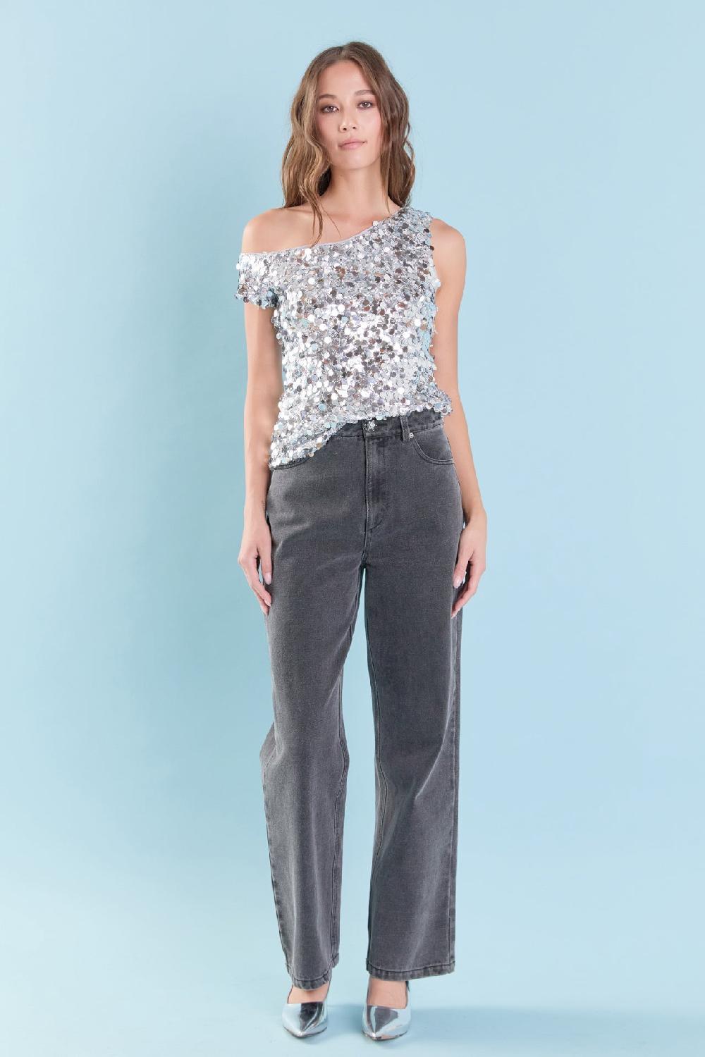 endless rose Multi Sequins Sleeveless Top SILVER