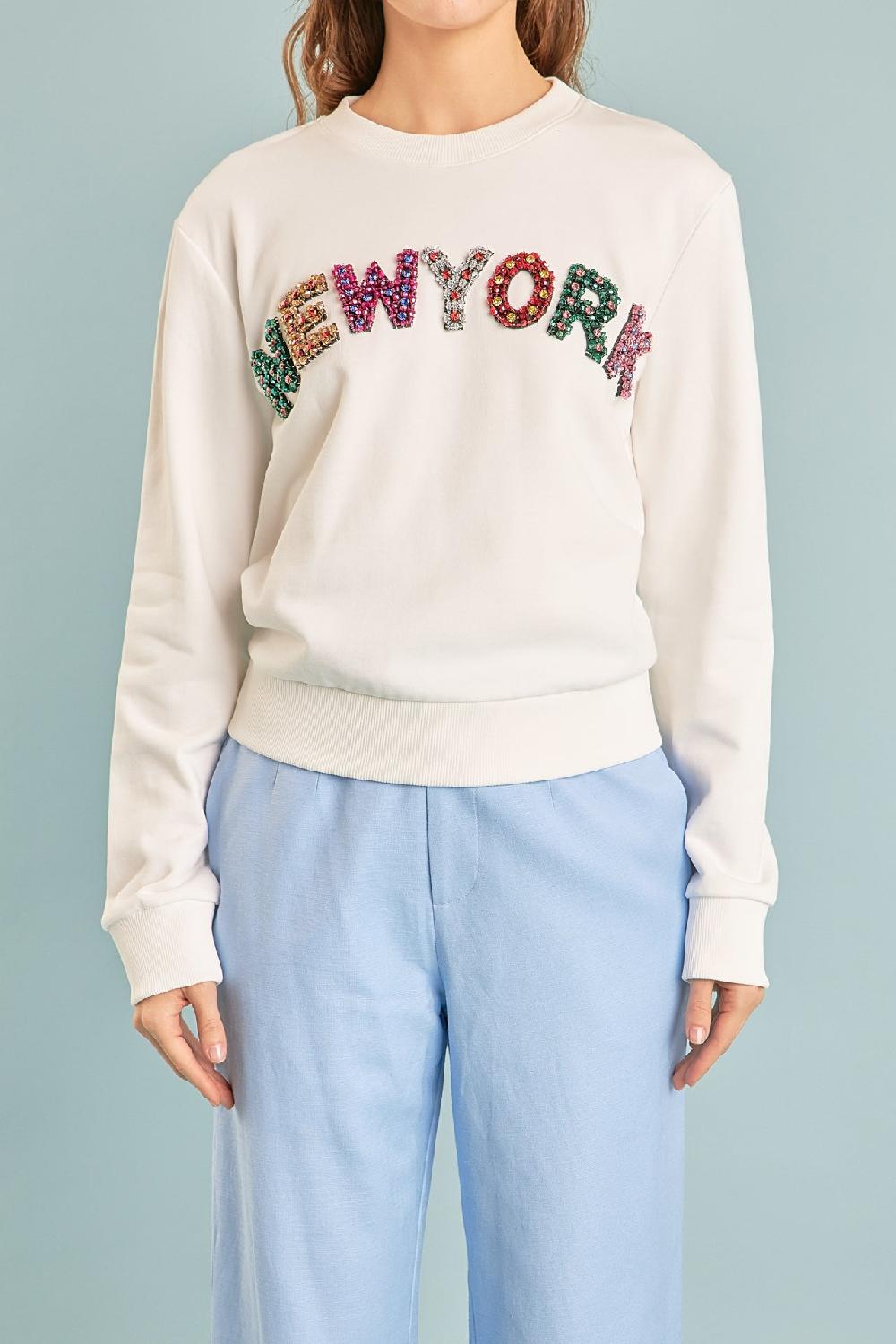 Endless Rose New York Embellished Sweatshirt WHITE