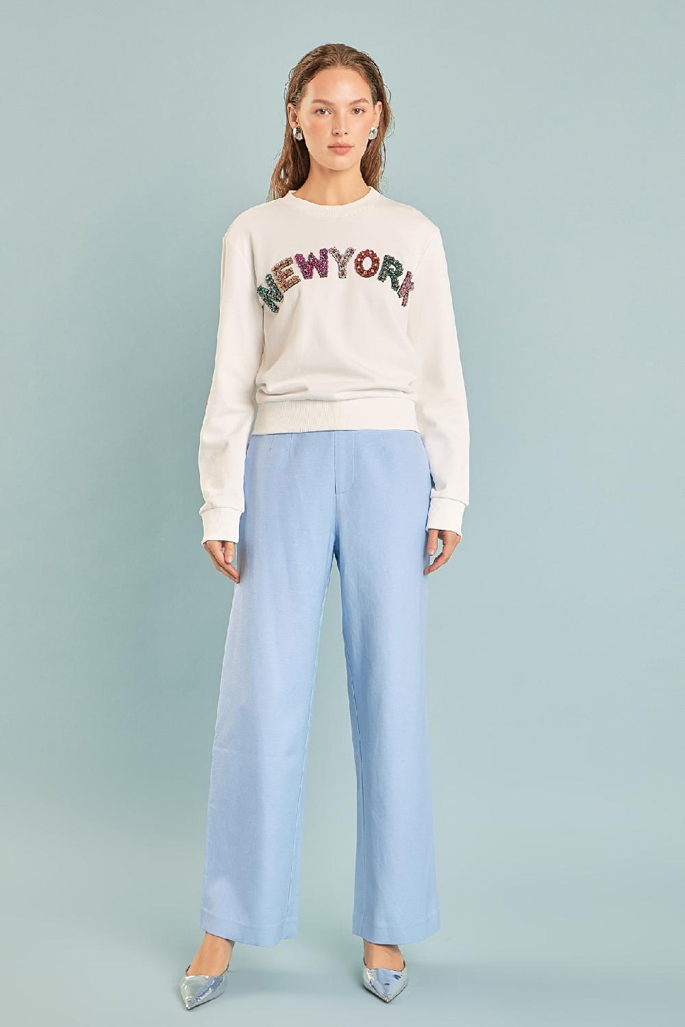 endless rose New York Embellished Sweatshirt WHITE