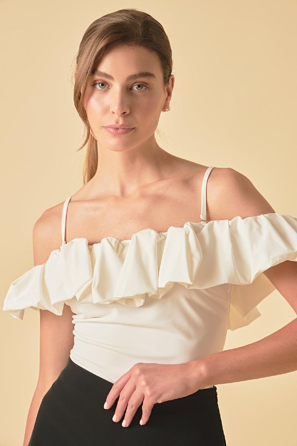 endless rose Off Shoulder Bubble Top WHITE