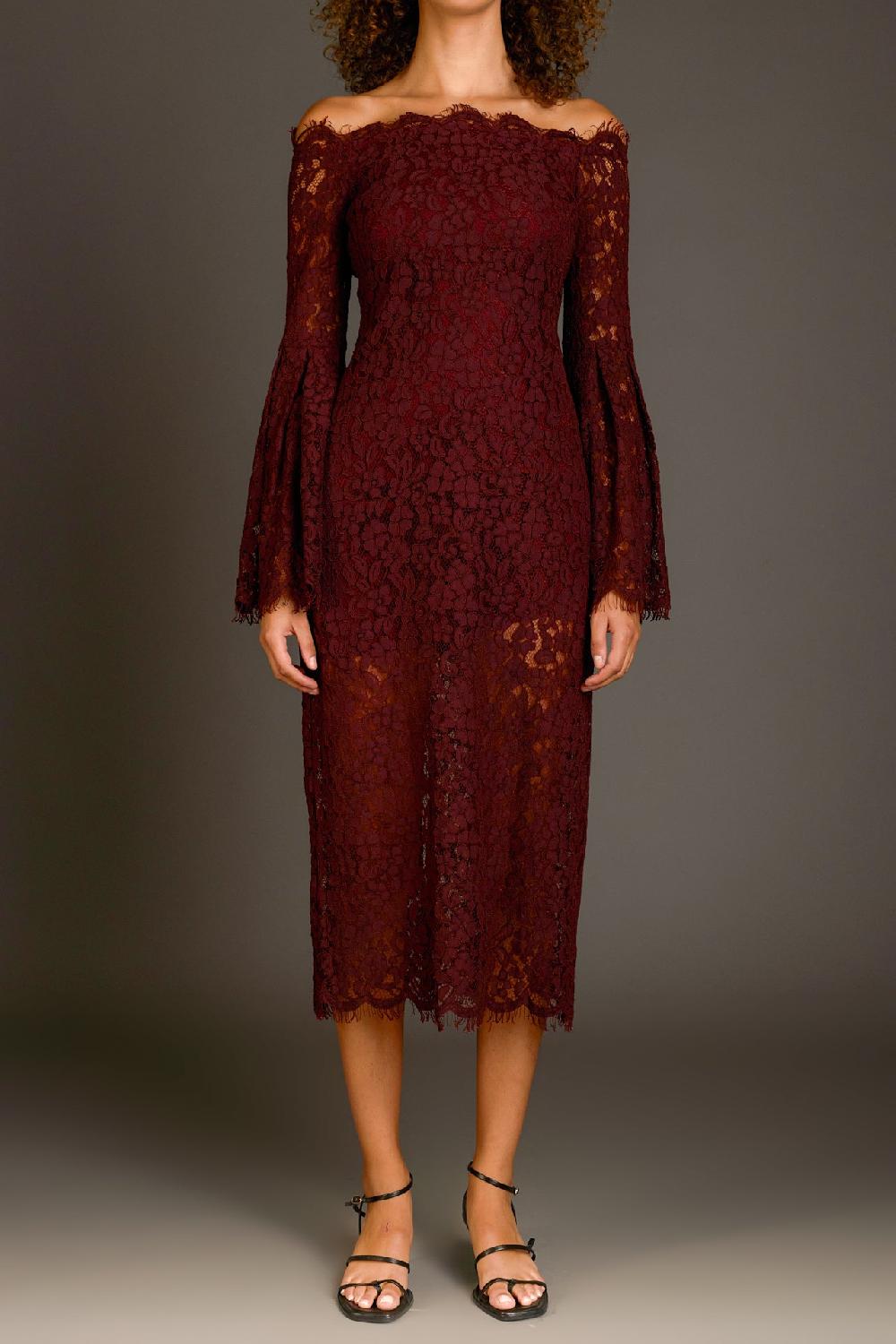 Endless Rose Off Shoulder Lace Maxi Dress BURGUNDY